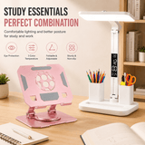 Darrahopens Home & Garden > Lighting > Table Lamps Pink 360 Degree Rotating Tablet Stand and Foldable LED Desk Lamp Study Set Adjustable Reading Light with Display Screen Desktop Organiser for Students Home Office Learning