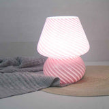 Pink Striped Retro All Glass Mushroom Table Lamp (2 Pack) - American Style Creative Bedside Nightstand Ambient Light, USB Plug with 3-Color Switching and Brightness Dimmable In Australia - Darrahopens