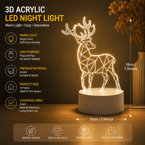 Darrahopens Home & Garden > Lighting > Table Lamps Reindeer style Creative Acrylic LED Night Light - Warm White Ambient Table Lamp, Decorative Desktop Mood Light, Cartoon and Creative Display Design, Compact Gift for Bedroom Living Room Office