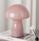 Darrahopens Home & Garden > Lighting > Table Lamps Stripe-Pure Leather Pink Retro Swirl Glass Mushroom Table Lamp - LED Bedside Night Light