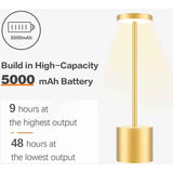 Table Lamp, Rechargeable Wireless LED Metal Desk Lamp, 5000mAh USB Charging, 3 Color Modes