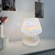 Vintage Speckled All Glass Mushroom Table Lamp - Bedside Soft Ambient Night Light, USB Plug with 3 Colors Temperature Adjustable Dimming, 2 Pack Iridescent White In Australia - Darrahopens