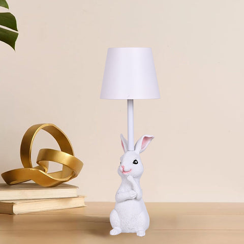 Darrahopens Home & Garden > Lighting > Table Lamps White Bunny White Lampshade Adorable Rabbit Resin Table Lamp - 3-Color LED, USB Rechargeable, Touch Dimming