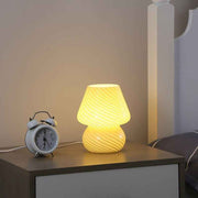 Yellow Striped Retro All Glass Mushroom Table Lamp (2 Pack) - American Style Creative Bedside Nightstand Ambient Light, AU Plug with 3-Color Switching In Australia - Darrahopens