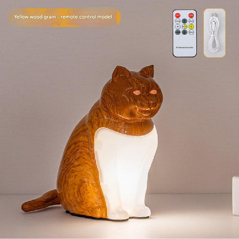 Darrahopens Home & Garden > Lighting > Table Lamps Yellow wood grain Lucky Cat Rechargeable Desk Lamp with Sound and Aromatherapy Function Remote Control Eye Care Night Light for Local Home Bedroom and Modern Living Areas