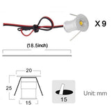 Darrahopens Home & Garden > Lighting > Wall Lights 12V Under Cabinet LED Lights 9 Packs of Recessed Mini Downlights with Hardwired Cable and Connectors for Indoor Cupboard Bookshelf Stair Lighting (Cool White)
