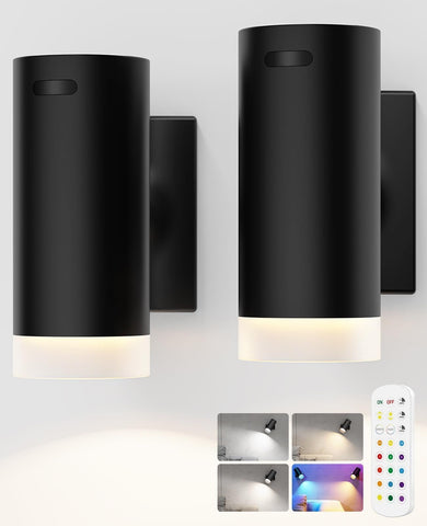 Darrahopens Home & Garden > Lighting > Wall Lights Battery Operated Wall Lights 2 Pack Rechargeable Wall Lights Indoor Touch Dimmable with Remote Control,Magnetic Wall Sconce Lights Battery Black Wireless LED Decor Lighting 3000mAh [Energy Class F]