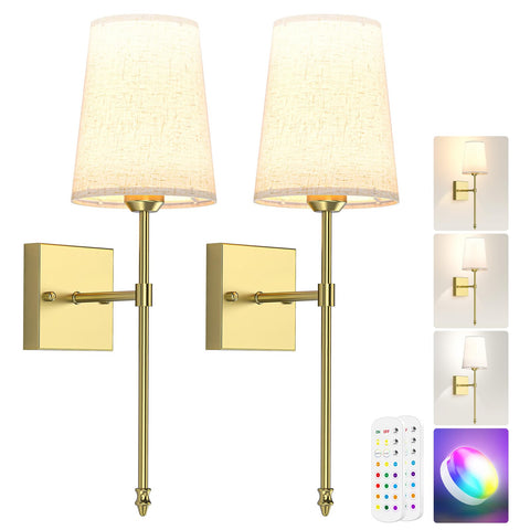 Darrahopens Home & Garden > Lighting > Wall Lights Battery Operated Wall Sconce, 5000mAh Rechargeable Dimmable RGB Wall Sconce Set of 2 with Remote, 3 Color Temperature Indoor Battery Powered Wall Lamp Light for Bedroom Living Room