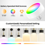 Darrahopens Home & Garden > Lighting > Wall Lights Battery Operated Wall Sconce Set of 2, Dimmable RGB Wall Sconce with Remote Indoor Battery Powered Wall Lamp Light for Bedroom Living Room