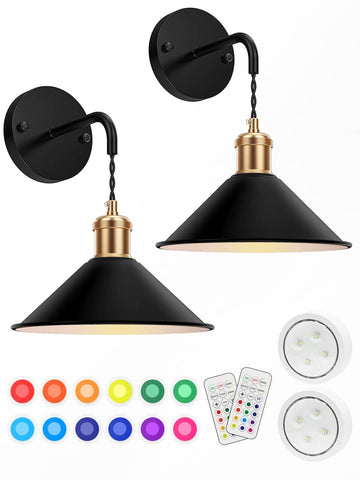 Darrahopens Home & Garden > Lighting > Wall Lights Battery Operated Wall Sconce, Wireless Wall Lights Set of 2, 13 RGB Colors Dimmable Battery Powered Wall Lamp with Remote Memory Function Auto Timer for Bedroom Living Room Hallway