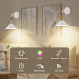 Darrahopens Home & Garden > Lighting > Wall Lights Battery Operated Wall Sconce, Wireless Wall Lights Set of 2, 13 RGB Colors Dimmable Battery Powered Wall Lamp with Remote, Memory Function, Timer for Bedroom, Living Room