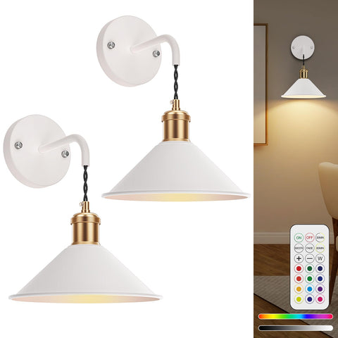 Darrahopens Home & Garden > Lighting > Wall Lights Battery Operated Wall Sconce, Wireless Wall Lights Set of 2, 13 RGB Colors Dimmable Battery Powered Wall Lamp with Remote, Memory Function, Timer for Bedroom, Living Room