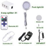 Darrahopens Home & Garden > Lighting > Wall Lights Dimmable LED Under Cabinet Lighting, Counter Showcase Kitchen Lighting Fixtures with 12V Plug in adapter and Dimmable Wireless Remote Control, 4 Ultra Slim Puck Lights Kit (Warm White)