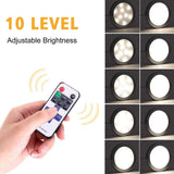 Darrahopens Home & Garden > Lighting > Wall Lights Dimmable LED Under Cabinet Lighting, Counter Showcase Kitchen Lighting Fixtures with 12V Plug in adapter and Dimmable Wireless Remote Control, 4 Ultra Slim Puck Lights Kit (Warm White)