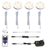 Darrahopens Home & Garden > Lighting > Wall Lights Dimmable LED Under Cabinet Lighting, Counter Showcase Kitchen Lighting Fixtures with 12V Plug in adapter and Dimmable Wireless Remote Control, 4 Ultra Slim Puck Lights Kit (Warm White)