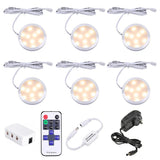 Darrahopens Home & Garden > Lighting > Wall Lights Dimmable LED Under Cabinet Lighting, Counter Showcase Kitchen Lighting Fixtures with 12V Plug in Adapter and Dimmable Wireless Remote Control, 6 Ultra Slim Puck Lights Kit