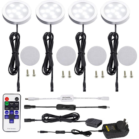 Darrahopens Home & Garden > Lighting > Wall Lights Dimmable & Timing Under Counter Lights Kitchen with Wireless RF Remote,Ultra-Thin 240V LED Cabinet Lights,12W Shelf Lights，4 Lights,Daylight White