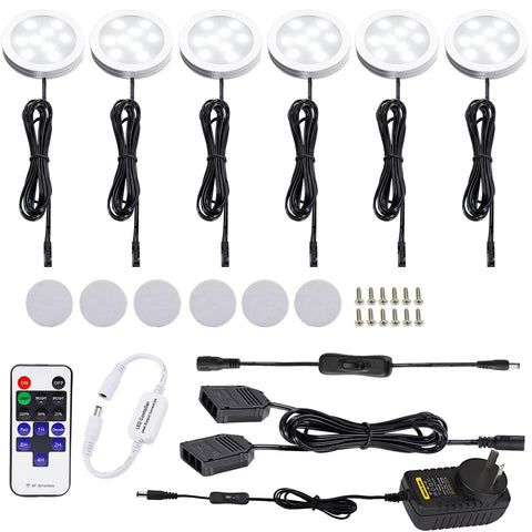Darrahopens Home & Garden > Lighting > Wall Lights Dimmable & Timing Under Counter Lights Kitchen with Wireless RF Remote,Ultra-Thin 240V LED Cabinet Lights,12W Shelf Lights，6 Lights,Daylight White