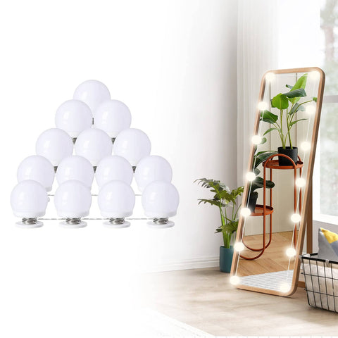 Darrahopens Home & Garden > Lighting > Wall Lights LED Makeup Vanity Lights with 14 Dimmable Light Bulbs, Hollywood Style Cosmetic Mirror Lights, USB Cable, 3 Color Modes for Dressing Room Tabletop Bedroom