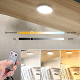 Darrahopens Home & Garden > Lighting > Wall Lights LED Under Cabinet Puck Lights CCT Light Color Temperature Adjustable Warm+White Double Color with Dimmable RF Remote Controller for Kitchen Shelf Ambiance Display Lighting (8 Lights, 24W)
