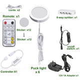 Darrahopens Home & Garden > Lighting > Wall Lights LED Under Cabinet Puck Lights CCT Light Color Temperature Adjustable Warm+White Double Color with Dimmable RF Remote Controller for Kitchen Shelf Ambiance Display Lighting (8 Lights, 24W)