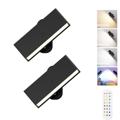 Darrahopens Home & Garden > Lighting > Wall Lights LED Wall Lights 2 Pack with Remote,Wall Sconces Lamp 3000mAh Rechargeable Battery Operated,3 Color Temperatures & 12 RGB Dimmable Magnetic 360° Rotation Cordless Light (Black)