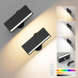 Darrahopens Home & Garden > Lighting > Wall Lights LED Wall Lights 2 Pack with Remote,Wall Sconces Lamp 3000mAh Rechargeable Battery Operated,3 Color Temperatures & 12 RGB Dimmable Magnetic 360° Rotation Cordless Light (Black)
