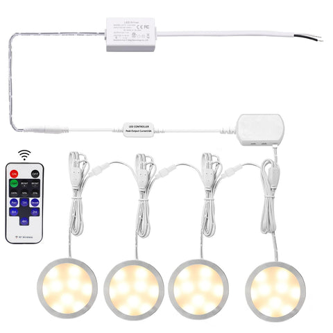 Darrahopens Home & Garden > Lighting > Wall Lights Linkable Under Cabinet LED Lighting 12V Dimmable Puck Lights Hardwired with Wireless RF Remote Control for Kitchen Mood Lighting(4 Lights, Warm White)