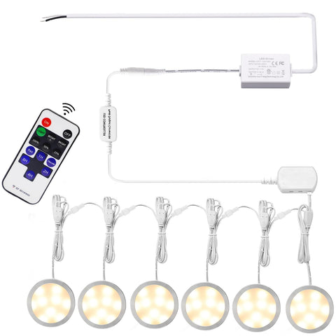 Darrahopens Home & Garden > Lighting > Wall Lights Linkable Under Cabinet LED Lighting 12V Dimmable Puck Lights Hardwired with Wireless RF Remote Control for Kitchen Mood Lighting(6 Lights, Warm White)
