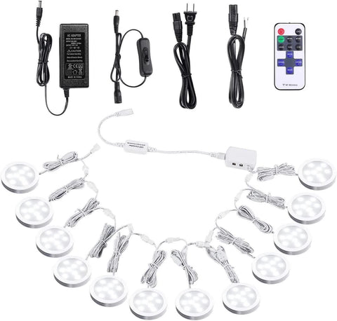 Darrahopens Home & Garden > Lighting > Wall Lights Linkable Under Cabinet LED Lighting 12V Dimmable Puck Lights with Wireless RF Remote Control, Hardwired & Wall Plug in for Kitchen Mood Lighting,Daylight White