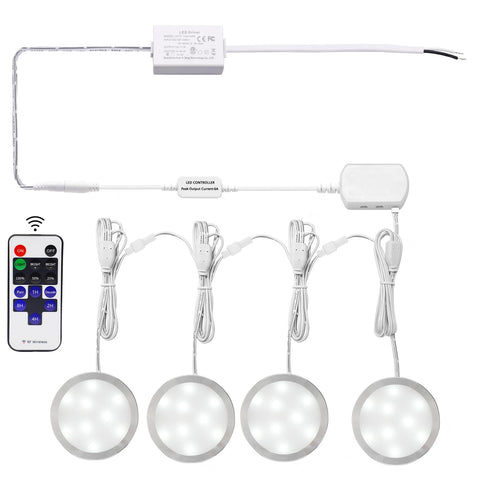 Darrahopens Home & Garden > Lighting > Wall Lights Linkable Under Cabinet LED Lighting 12V Slim Aluminum Dimmable Puck Lights Direct Wired with RF Remote Control for Kitchen Lighting(4pack, Daylight White)