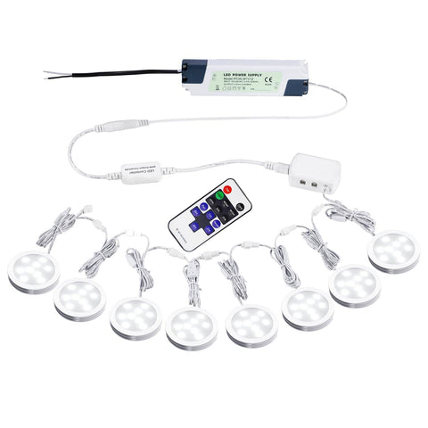 Darrahopens Home & Garden > Lighting > Wall Lights Linkable Under Cabinet LED Lighting 12V Slim Aluminum Dimmable Puck Lights Direct Wired with RF Remote Control for Kitchen Lighting(8pack Daylight White)