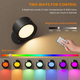 Darrahopens Home & Garden > Lighting > Wall Lights Magnetic RGB LED Wall Light Rechargeable Bedside Reading Lamp 360° Adjustable Wall Sconce with Remote Control
