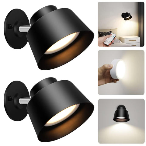 Darrahopens Home & Garden > Lighting > Wall Lights Night Light Wireless Wall Light Indoor LED 2 Pack,Battery Operated Wall Lights Rechargeable Lamp with Remote,Touch Lamp Dimmable Wall Sconces Bedside Lamp for Bedroom Livingroom (Black, 2Pack) [Energy Class E]