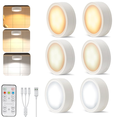 Darrahopens Home & Garden > Lighting > Wall Lights Pack of 6 Under-Unit Lights Kitchen LED Cabinet Lighting Wireless with Remote Control Cabinet Lighting Rechargeable Battery Dimmable Under Cabinet Light for Showcases, Wine Cabinet