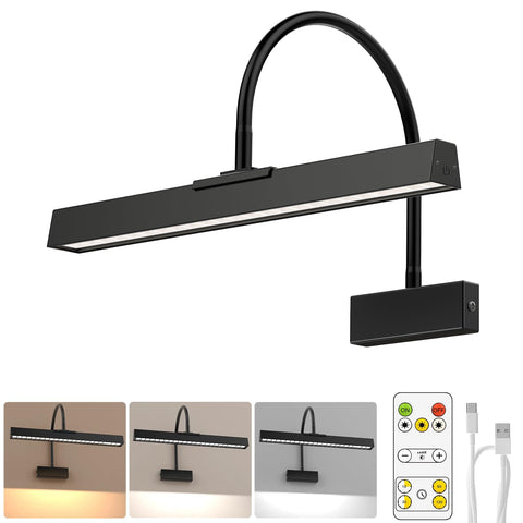 Darrahopens Home & Garden > Lighting > Wall Lights Picture Frame Light with Remote, Wireless 16 Inch Black Art Light, Battery Operated Picture Light with 3 CCT, Dimmable and Timer Wall Picture Lights for Painting, Wall, Gallery, Artwork, Frame