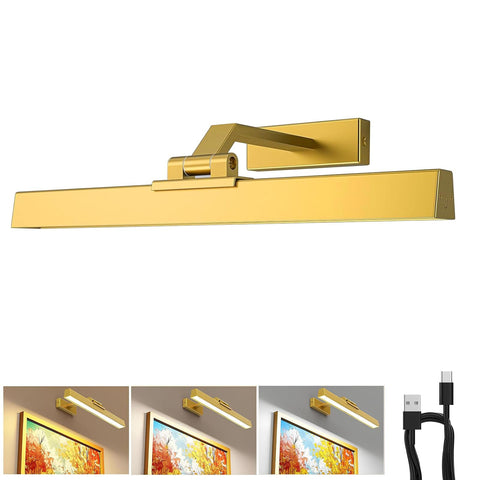 Darrahopens Home & Garden > Lighting > Wall Lights Picture Lights for Wall, Battery Operated Picture Light 16in Gallery Light for Paintings CCT Dimmable Gold