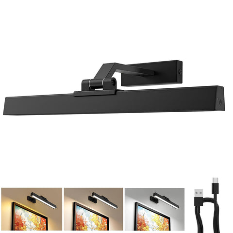 Darrahopens Home & Garden > Lighting > Wall Lights Picture Lights for Wall, Battery Operated Picture Light 16in Gallery Light for Paintings CCT Dimmable Recharging Battery Wall Light with Remote Control for Living Room Dartboard Art Black