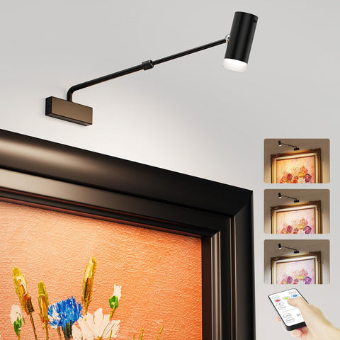 Darrahopens Home & Garden > Lighting > Wall Lights Rechargeable Picture Light with Remote Control, Adjustable Wall Sconce, 4000mAh Battery, Dimmable LED Art Light for Gallery, Bedroom & Bathroom