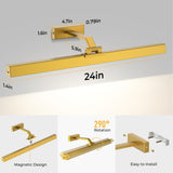 Darrahopens Home & Garden > Lighting > Wall Lights Wall Picture Light, 24in Battery-Powered Gallery Light for Artwork, CCT Dimmable Rechargeable Battery Wall Lamp with Remote Control for Living Room, Gallery, and Dartboard (Gold)