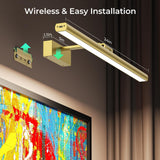 Darrahopens Home & Garden > Lighting > Wall Lights Wireless Picture Lights for Wall, Battery Operated Wall Light for Painting Rechargeable CCT Rotatable Art Gallery Light with Remote Dimmable Timer for Artwork Frame Display Dartboard (Gold, 24inch)