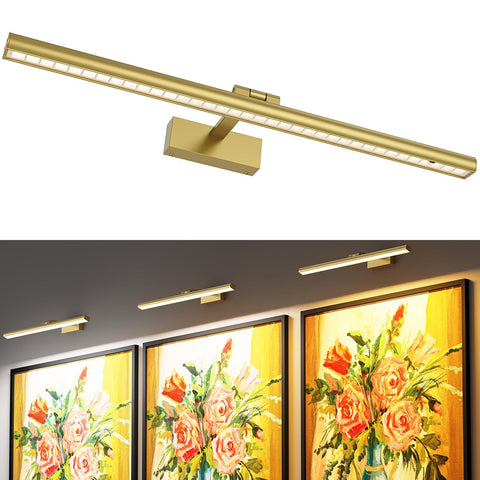 Darrahopens Home & Garden > Lighting > Wall Lights Wireless Picture Lights for Wall, Battery Operated Wall Light for Painting Rechargeable CCT Rotatable Art Gallery Light with Remote Dimmable Timer for Artwork Frame Display Dartboard (Gold, 24inch)