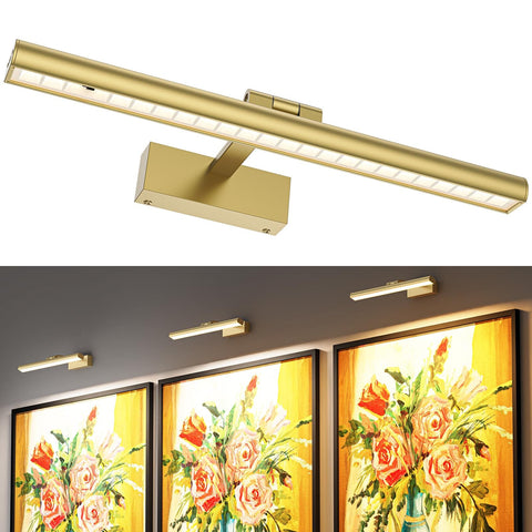 Darrahopens Home & Garden > Lighting > Wall Lights Wireless Picture Lights for Wall, Battery Operated Wall Light for Painting Rechargeable CCT Rotatable Art Gallery Light with Remote Dimmable Timer for Artwork Frame Display Dartboard (Gold, 16inch)