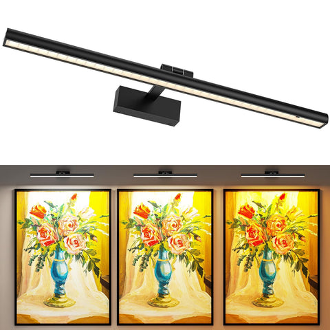 Darrahopens Home & Garden > Lighting > Wall Lights Wireless Picture Lights for Wall, Battery Operated Wall Light for Painting Rechargeable CCT Rotatable Art Gallery Light with Remote Dimmable Timer for Artwork Frame Display Dartboard (Black, 24inch)