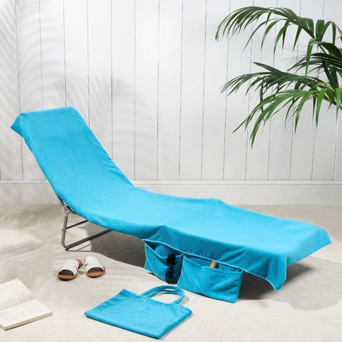 Darrahopens Home & Garden > Pool & Accessories > Beach Towels 2-in-1 Blue Microfiber Sun Lounger Towel & Portable Tote Bag - Sand-Free & Quick Dry Beach Chair Cover with Side Pockets (75x211cm)