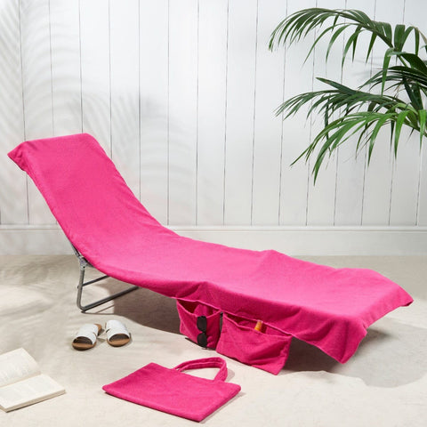 Darrahopens Home & Garden > Pool & Accessories > Beach Towels 2-in-1 Pink Microfiber Sun Lounger Towel & Portable Tote Bag - Sand-Free & Quick Dry Beach Chair Cover with Side Pockets (75x211cm)