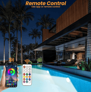 Darrahopens Home & Garden > Pool & Accessories > Pool Covers & Accessories LED swimming pool light, supports APP control, 10W, 150mm diameter, 108 LED beads, dimmable underwater light, IP68 waterproof, 12V color-changing pool light, suitable for above-ground swimming pools.
