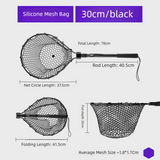 Darrahopens Home & Garden > Pool & Accessories > Pool Sweeps & Vacuums Black High Strength Large Landing Net - Fishing Net with Foldable Handle and Soft Rubber Netting, Dip Net for Fishing, Ideal for Boat, Pier, River Angling