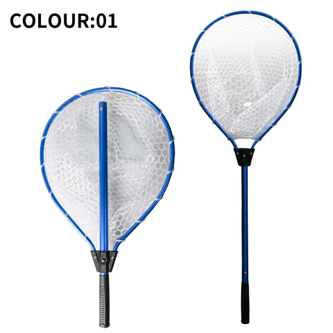 Darrahopens Home & Garden > Pool & Accessories > Pool Sweeps & Vacuums Blue High Strength Large Landing Net - Fishing Net with Long Foldable Handle and Soft Rubber Netting, Dip Net for Fishing, Ideal for Boat, Pier, River Angling