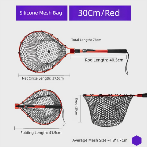 Darrahopens Home & Garden > Pool & Accessories > Pool Sweeps & Vacuums Red High Strength Large Landing Net - Fishing Net with Foldable Handle and Soft Rubber Netting, Dip Net for Fishing, Ideal for Boat, Pier, River Angling